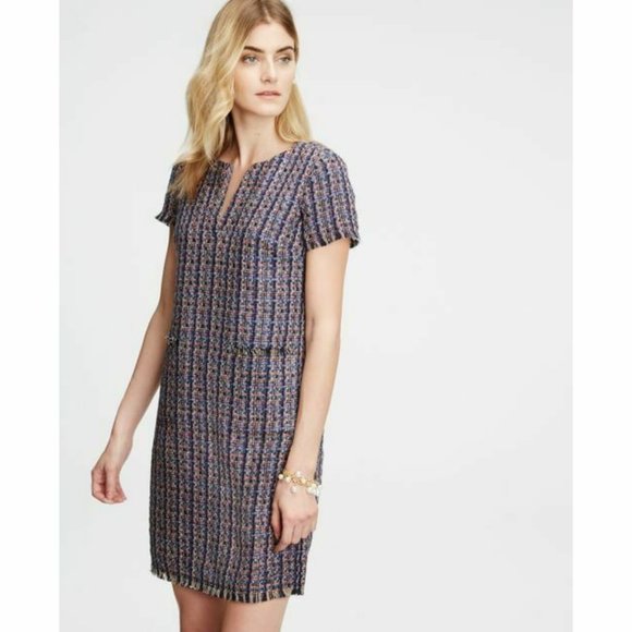 Ann Taylor Dresses & Skirts - Ann Taylor Women's Size 2 Navy Tweed Dress Mini Short Sleeve Business Casual